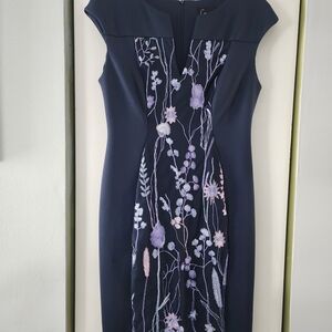 Women's Navy Dress with Pastel Floral Embroidery